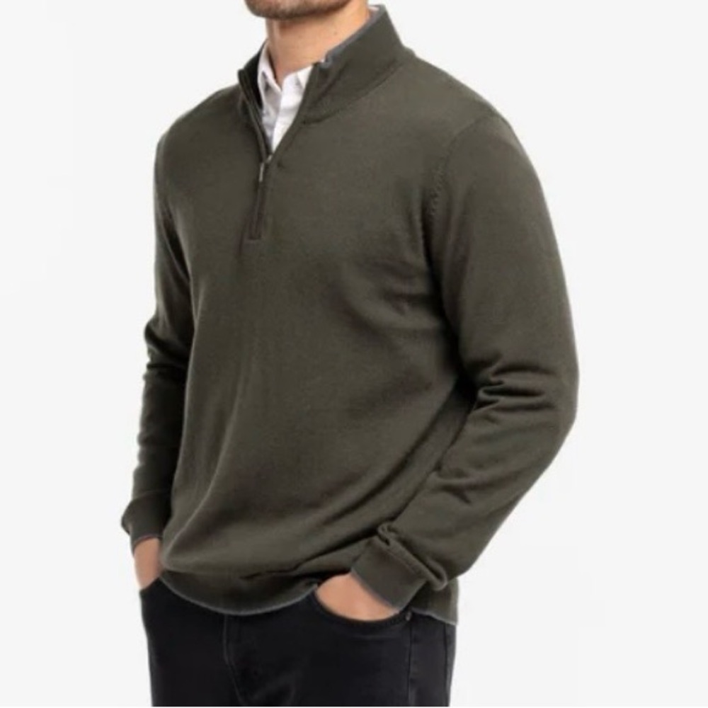 Men's Forest Green Zip-Up Sweater‎